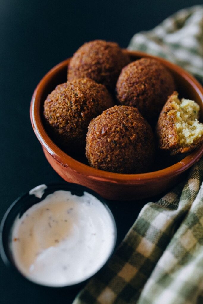 Serving suggestion: Gyro balls with tahini sauce, a perfect match for falafel.