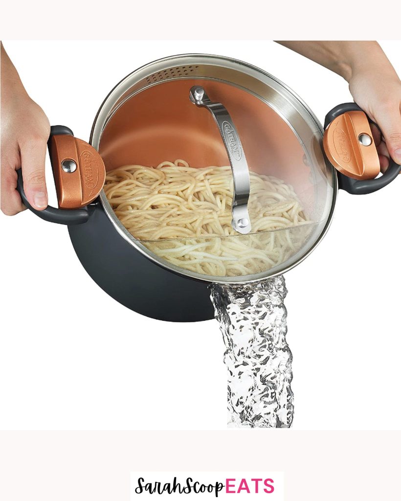 draining pasta water from Gotham pot
