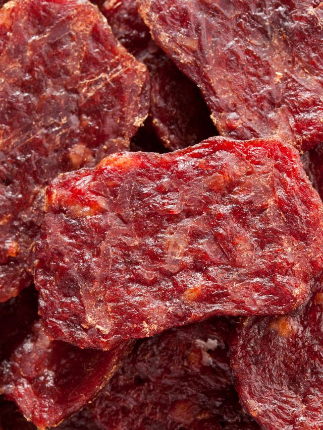closeup of beef jerky slices