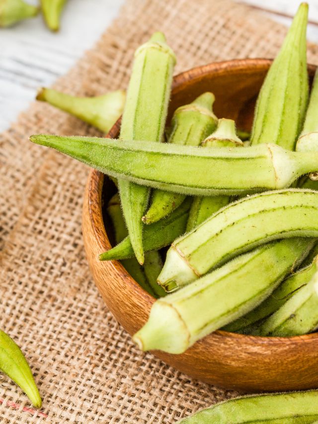 okra wholes in a brown dish on a table