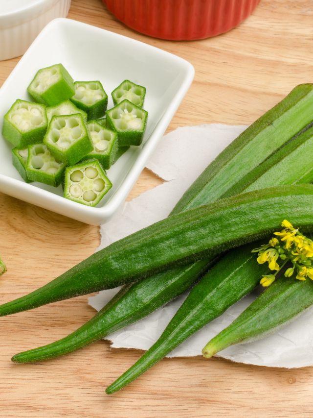 whole okra on a plate and cute up okra in a dish
