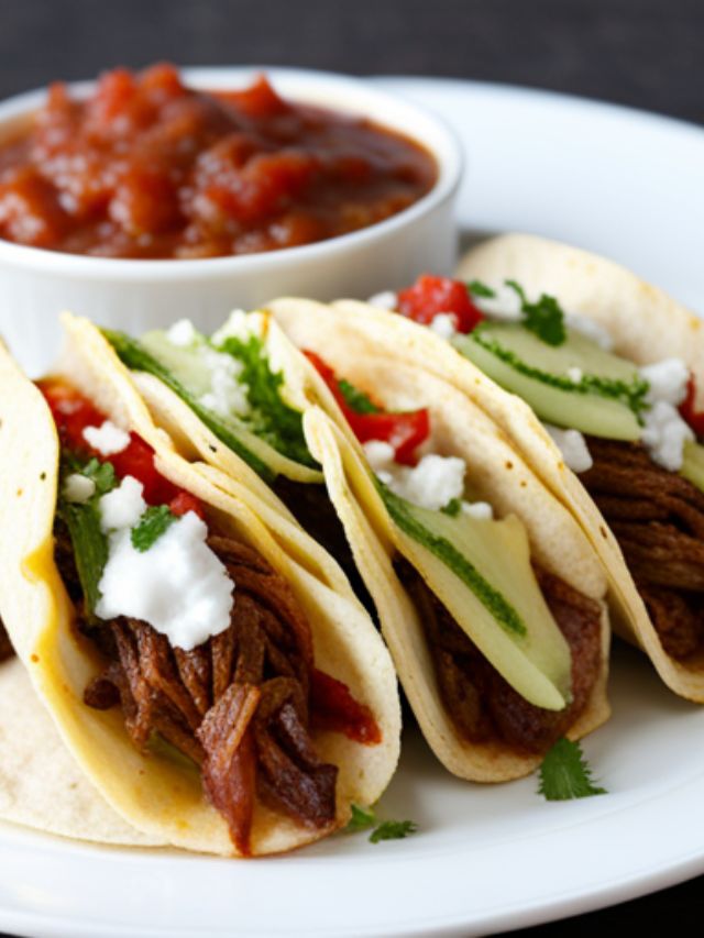 soft shell barbacoa tacos with salsa and tacos