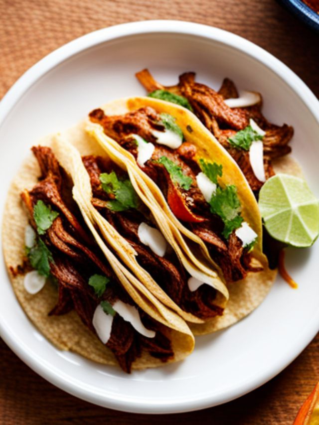 carnita tacos on plate with lime