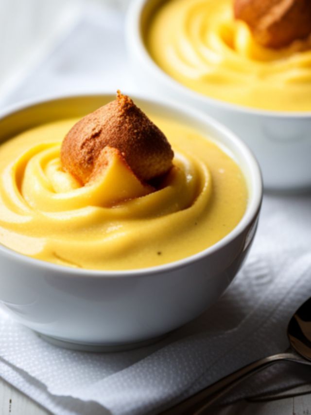 a bowl of custard with topping
