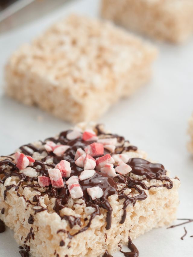 rice krispie treat with chocolate and toppings
