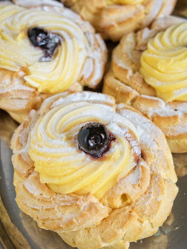 dessert zeppole with frosting