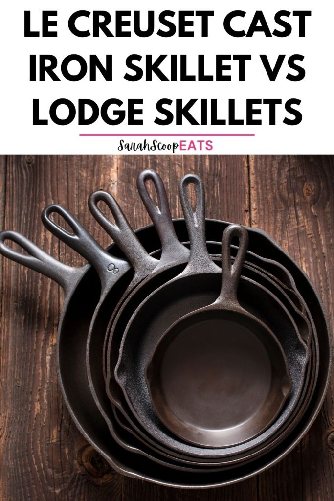 le creuset cast iron skillet vs lodge Pinterest image