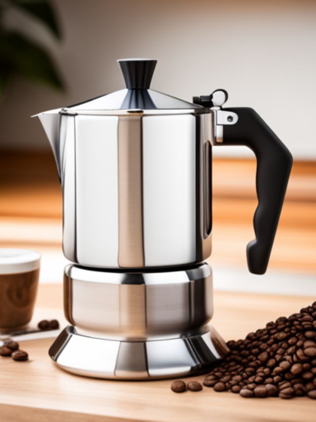 close up of stainless steel stovetop coffee maker