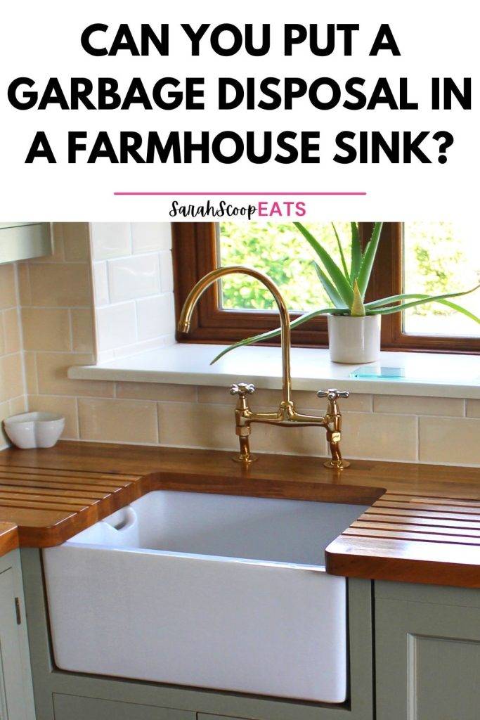 can you put a garbage disposal in a farmhouse sink Pinterest image