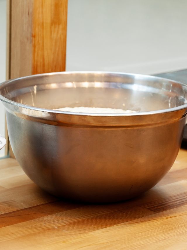 stainless steel bowl with ingredients inside