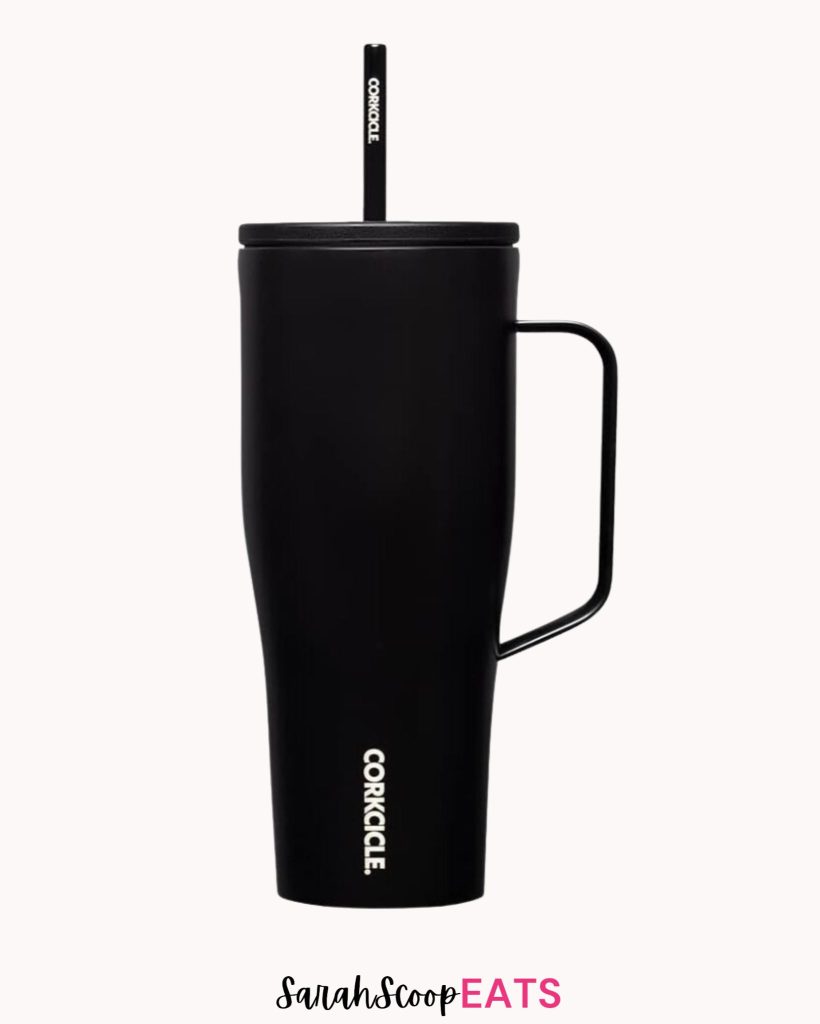 black corkcicle tumbler with straw