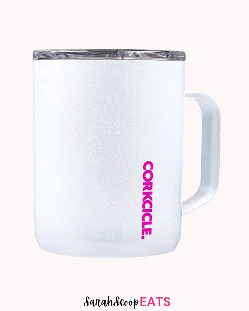 white corkcicle mug with pink