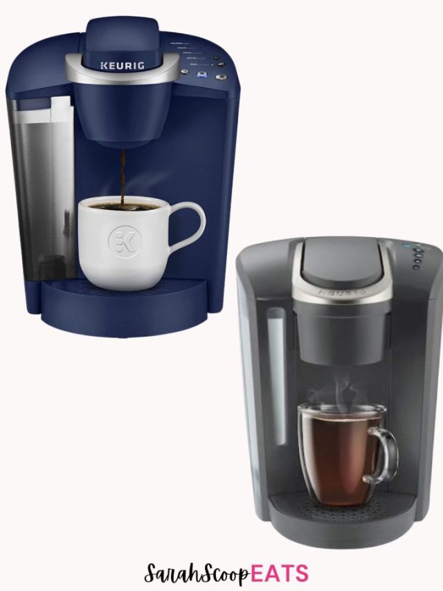 A keurig coffee maker and a cup of coffee.