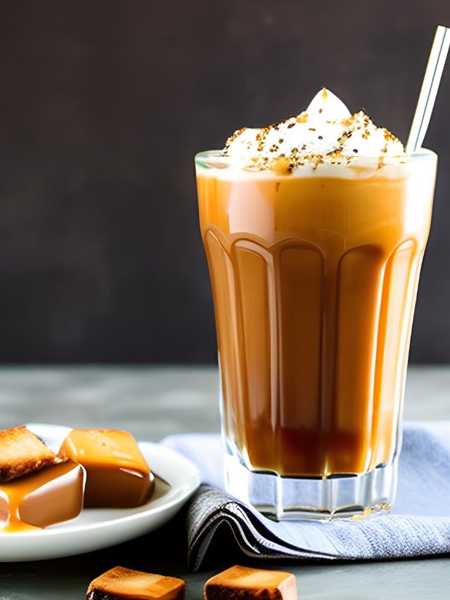 caramel coffee in cup with straw