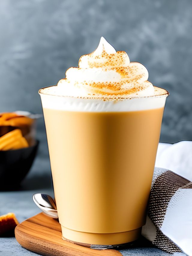 caramel coffee in cup with whipped cream on top