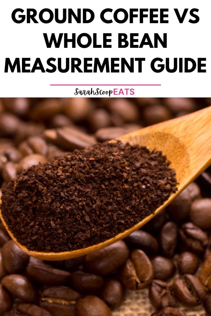 ground coffee vs whole bean measurement Pinterest image