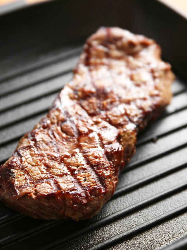close up of steak on george foreman
