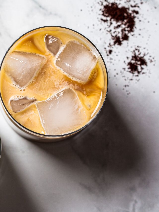 view of cup of iced coffee with ice