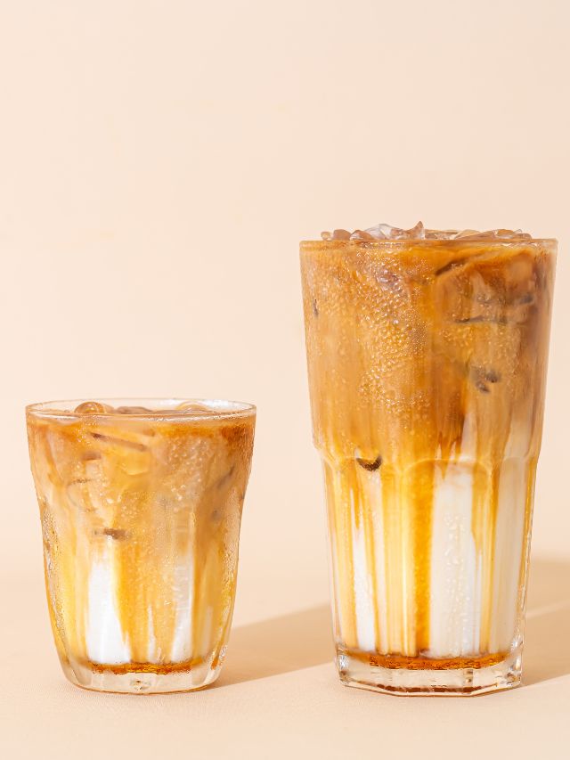 tall and short glass of iced coffees