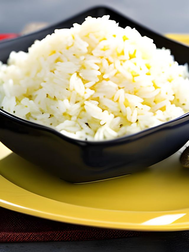 black bowl filled with white rice