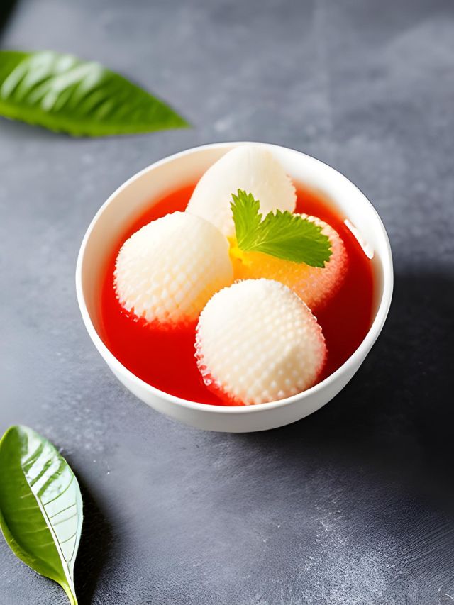 small bowl of lychee jelly balls with garnish