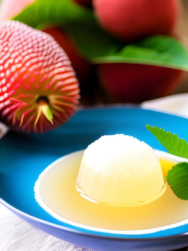 yellow lychee jelly on plate