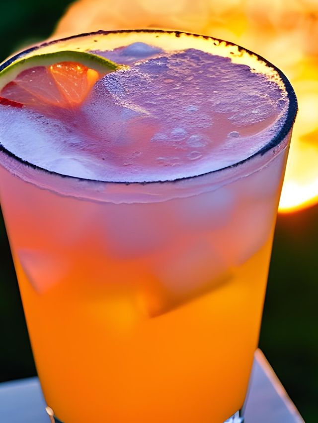 close up of sunset drink in glass