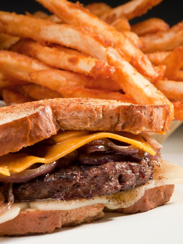 patty melt hamburger and french fries