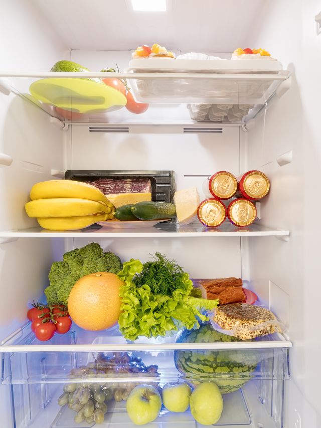 fruits and vegetables in a fridge