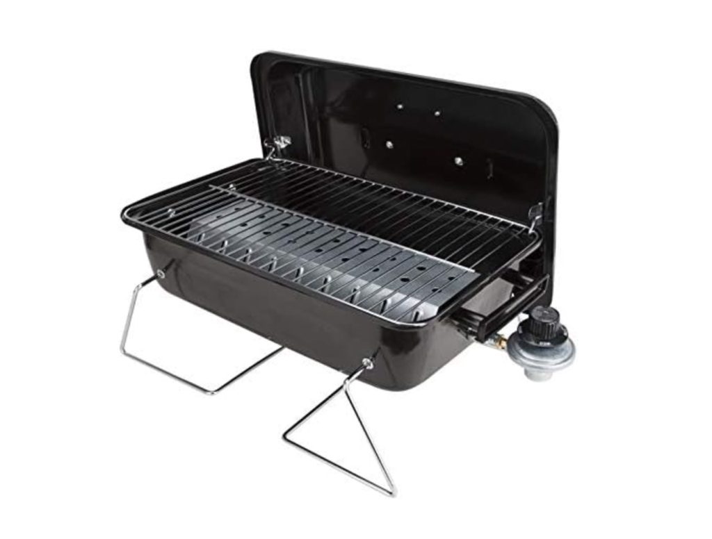 A black barbecue grill on a white background.