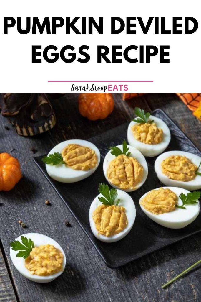 pumpkin deviled eggs recipe Pinterest image