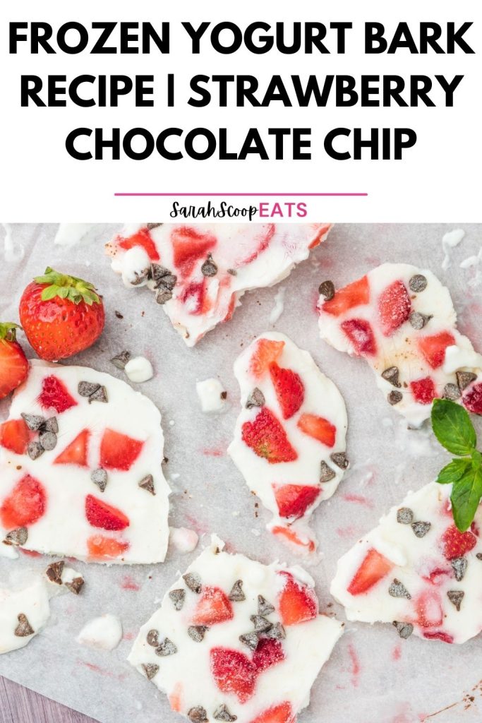 frozen yogurt bark recipe strawberry chocolate chip Pinterest image