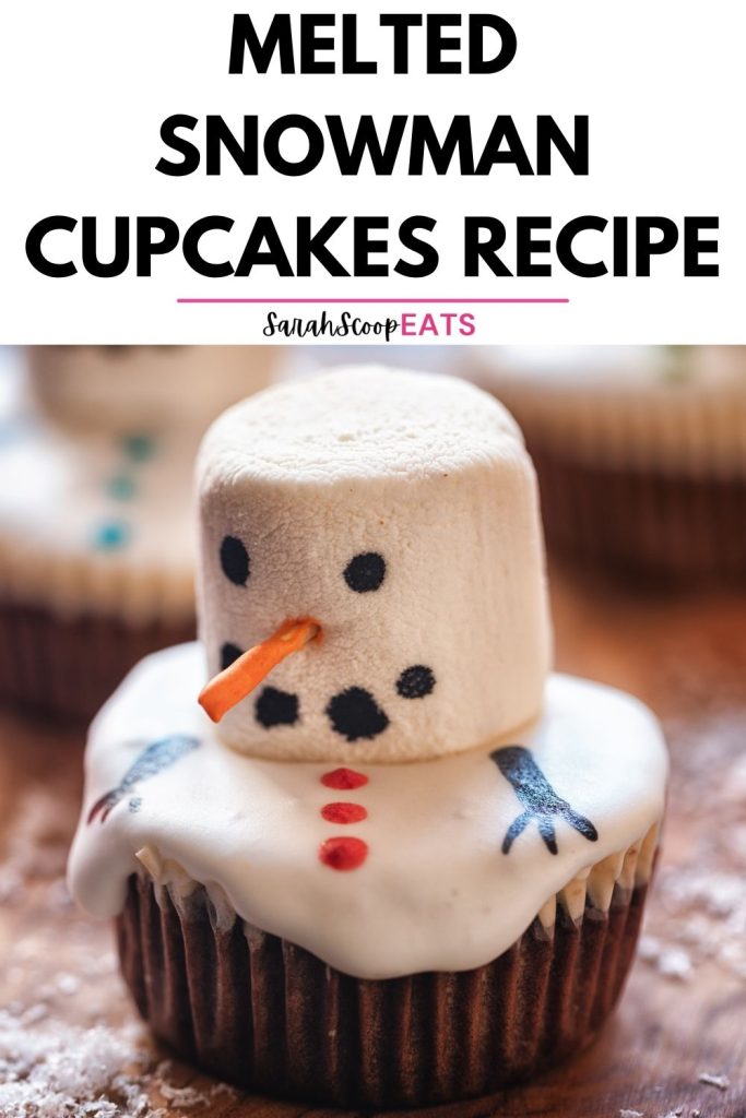 melted snowman cupcakes recipe Pinterest image